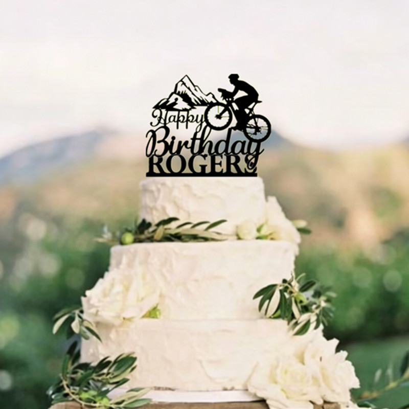 Mountain Biking Events - Personalisierter Mountainbike-Kuchenaufsatz, sportlich gestalteter Happy-Birthday-Kuchenaufsatz, Geburtstagsparty-Kuchendekoration.
