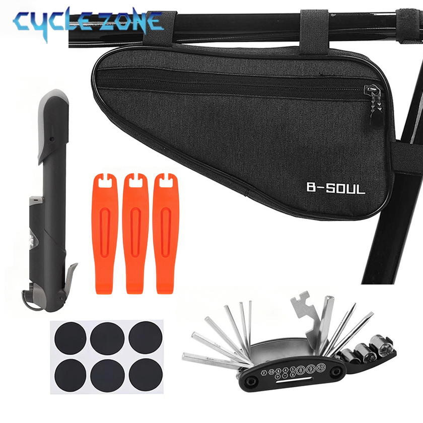 Mountain Biking Bag - Fahrrad-Reparaturset Fahrradtasche mit Mini-Pumpe 16-in-1 Multifunktionswerkzeug